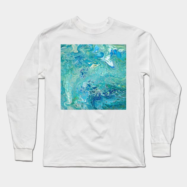 Paint pour marbled turquoise blues Long Sleeve T-Shirt by kittyvdheuvel